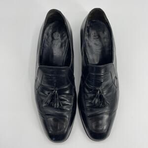 FLORSHEIM Mens Dress Shoes Size 9.5  Black Leather Slip On Loafer Tassel [FLAW]